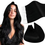 Ugeat Human Hair Extensions Tape ins Jet Black Remy Invisible Tape in Hair Extensions Human Hair 12inch 20Pcs 30G