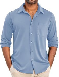 COOFANDY Men's Wrinkle Free Shirts Casual Long Sleeve Button Down Dress Shirts, Light Blue, Small