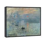 Wieco Art Framed Art Impression Sunrise Canvas Prints of Claude Monet Famous Paintings Reproduction Seascape Artwork Pictures on Canvas Wall Art for Home Decorations Black