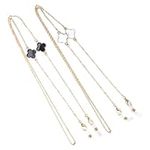 2 PCS Glasses Sunglasses Chains Four-Leaf Clover Pearl Gold Glasses Necklace Chain Spectacles Cord Eyeglass Strap Eyewear String Straps Reading Lanyards for Women with Anti-Skid Ear Hooks (Style1)