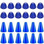 Sosation 24 Pieces Blue Cheer Megaphone and Cheerleading Pom Poms for Noisemaker Party Favors Sports Cheering Megaphone Pompoms for Cheers Ball Dance Basketball Football Game Outdoor Activities