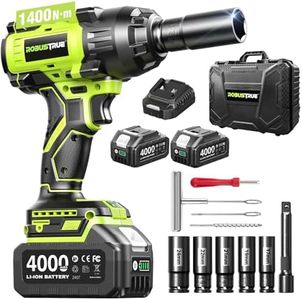 Robustrue Cordless Impact Wrench Kit, 1400N.m/1032ft-lbs Torque, 1/2 Inch Brushless Motor, 2400RPM, 2 Batteries 4.0Ah, with Tire Repair Kit