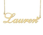 18k Gold Plated Lauren Name Necklace Heart Charm Pendant Stainless Steel Graduation Jewelry for Womens Teens 16"