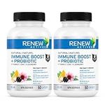 Renew Actives Wellness Support Supplement: Elderberry & Zinc Probiotic with Zinc, Vitamin C, and Turmeric - Antioxidant Vitamins to Boost Wellness - 60 Vegan Capsules (2 Packs). No Fillers, Binders or GMO's. Easy to Swallow Capsules!