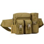 Huntvp Tactical Waist Pack Bag with Water Bottle Pouch Molle Belt Bag Bumbag for Cycling Hiking Walking Outdoors,Brown