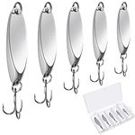 HESTYA 20 Pieces Fishing Lures Fishing Spoons Saltwater Treble Hooks Lures Hard Metal Spinner Baits 5 Sizes Casting Spoon Lures for Salmon Bass in 1/5 oz 1/4 oz 3/8 oz 1/2 oz 3/4 oz (Silver)