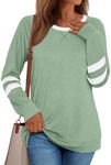 AUTOMET Womens Long Sleeve Shirts Color Block Casual Dressy Crewneck Tops Cotton Tshirt Basic Tees Fall Fashion Trendy Clothes Work Outfits LightGreen 2XL