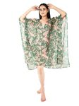 Blissence Green Paisley Printed Poncho Cover-Up Beachwear Dress Kaftan for Women Teen and has a V neck, tie up and kimono sleeves