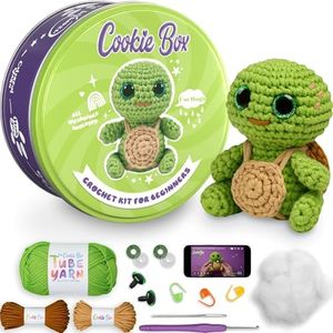 Cookie Box Original Crochet Kit for Beginners – Gift Set to Make Turtle Hugo Amigurumi Plushie – Easy DIY Crochet & Knitting Starter Kit with Video and PDF Tutorials