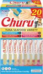 INABA Churu Cat Treats, Lickable, Squeezable Creamy Purée Cat Treat with Green Tea Extract & Taurine, 0.5 Ounces Each Tube, 20 Tubes, Tuna & Seafood Variety Box