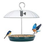 Kingsyard Adjustable Platform Wild Bird Feeder for Fruit, Seed or Mealworms, Dome Top Seed and Bluebird Feeder, Green