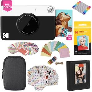 Kodak Printomatic Instant Camera (Black) Gift Bundle + Zink Paper (20 Sheets) + Deluxe Case + 7 Fun Sticker Sets + Twin Tip Markers + Photo Album + Hanging Frames.