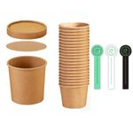 25 Pcs Paper Bowls with Lids,16 Oz Kraft Paper Food Soup Containers with Vented Lids, Microwavable Food Soup Bowls,Anti-Spill and Anti-Oil Soup Bowls,with 32 Hand Made Self-Adhesive Labels