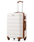 COOLIFE 24 Inch Medium Suitcase for Holiday Travel, Cruises and Studying Abroad, ABS+PC, Lightweight Durable Luggage with 360° Spinner Wheels, YKK Zipper, Telescopic Handle, TSA Lock, White/Brown