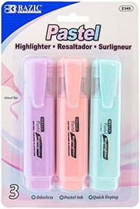 BAZIC Products Pastel Highlighter – Assorted Color Pen Style, Chisel Tip Broad Fine Line, Desk Style Highlighter Pen for Office, and School, Smooth Marking, (3/Pack), 1-Pack