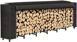 NANANARDOSO 8ft Firewood Rack Outdoor with Cover Combo Set Waterproof for Wood Storage, Adjustable Fire Log Stacker Stand, Heavy Duty Firewood Log Rack Holder for Fireplace Metal Lumber, Black