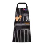 Adjustable Apron Unisex Apron with Pocket Cooking Kitchen Accessories Chef Aprons for Women Men Home Kitchen Butchers BBQ Restaurant (Black Strips)