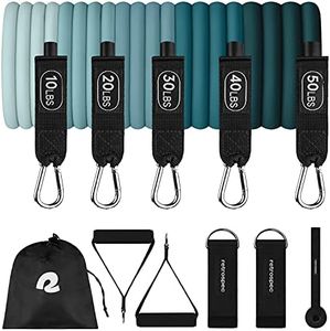 Retrospec Train Resistance Bands Workout Bands w/Handles, Door Anchor, Carry Bag for Women & Men, Undertow, Set (5pc)