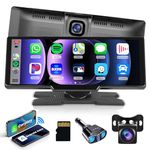 Portable Car Radio with Dash Cam Wireless Apple Carplay Screen, Rimoody 10.26'' Touchscreen Android Auto Screen, Siri, Bluetooth, GPS, Backup Camera, AUX, FM Transmit, Mirror Link