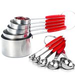 VOJACO Measuring Cups and Measuring Spoons, Measuring Cups and Spoons Set of 10 Pieces, Stainless Steel Measuring Cup Set for Dry Liquid Food, Metal Measure Cups for Kitchen Cooking Baking (Red)