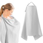 Muslin Nursing Cover for Breastfeeding, Soft&Breathable Cotton Breastfeeding Cover for Women,Privacy Nursing Covers with Arch Neckline Adjustable Hoop for Mother Nursing Apron (Gray)