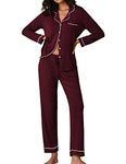 Ekouaer Women's Long Sleeve Pajama Set Classic Button Up Sleepwear Set 2 Piece Pjs Loungewear Set (Wine Red,Medium)