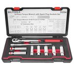 BILITOOLS 9-Piece 3/8 Inch Drive Spark Plug Socket Set with Click Torque Wrench, Magnetic Swivel spark plug set, Extension Bar, Cr-V Steel