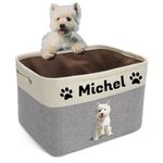 kodinsiivous Personalised Dog Toy Basket with Pet's Name, Custom Dog Toy Bin, Sturdy Foldable Collapsible Storage Box, Dog Toy Box with Handles for Dog Toys, Dog Clothing, Apparel, Accessories(Gray)