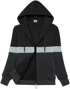 ZITY Womens Hoodies Fleece Jacket Winter Sherpa Lined Sweatshirt Black Grey