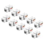 TENINYU 10-Pack RJ45 Keystone Jack module Connector 568A/568B, Keystone Adapter Compatible Cat 6/5e/5 Connector,Cat6 keystone jack,RJ45 female connector,White