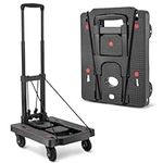 KOSTANZO Folding Hand Truck - Lightweight Dolly Cart with 4 Wheels & 2 Elastic Straps, Collapsible Luggage Cart with Adjustable Handle of 3 Levels for Traveling, Offices, Shopping and More