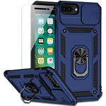 for iPhone 8 Plus / iPhone 7 Plus / iPhone 6 Plus Case with Camera Lens Cover HD Screen Protector, 15 ft Military Grade Drop Protection Magnetic Ring Holder Kickstand Protective Phone Case (Navy Blue)