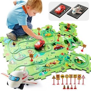 Wdebay 26 PCS Electric Puzzles Racer Kids Car Tracks for Toddlers 2-4 Year Old with Truck and Plane|Play Set for Toddlers 1-3|5 Years Old Boy Gift Game