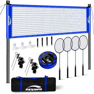 Complete Badminton Set Portable with Regulation 20x2.5ft Net - Easy Setup Steel Poles, 4 Rackets & Shuttlecocks for Backyard, Beach, Park Games - Includes Carry Bag