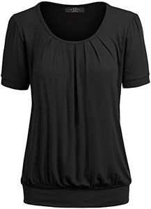 Made By Johnny WT1175 Womens Scoop Neck Short Sleeve Front Pleated Tunic XL Black