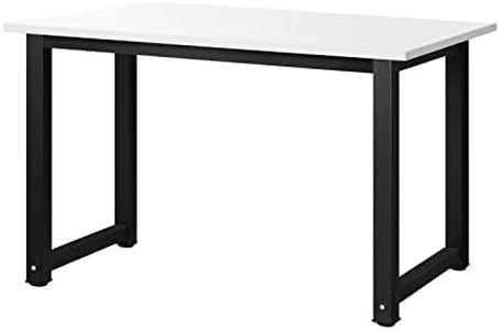 OIKITURE 120CM Computer Desk - Steel Frame Simple Desk Workstation for Home Office, Black+White