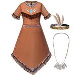 Native American Costume Girls Dress Indigenous American Indians Kids Cosplay 4-5T Brown