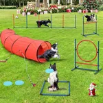 YITAHOME Dog Agility Accessories Kit: Includes Flirt Pole Toy, 2 Hurdles, 3 Frisbees, 6 Weaving Poles, 1 Agility Tunnel, Pause Box, Full Set of Agility Equipment for Backyard Outdoor