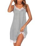 Ekouaer Women's Nightgown V-neck Chemise Sleepwear Lace Nightwear Soft Lingerie for Women Light grey XL