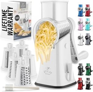 Zulay Rotary Cheese Grater 5 Blade Cheese Shredder - Manual Hand Crank Cheese Grater With Reinforced Suction & 5 Interchangeable Drums - Easy to Use Vegetable Chopper - Brilliant White