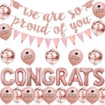 Funmemoir Rose Gold Graduation Party Decorations 2024 Include We Are So Proud Of You Banner, Rose Gold Triangle Bunting Garland, Congrats Foil Balloons, Congratulations Grad Well Done Party Decor