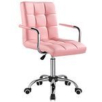 Yaheetech PU Leather Office Chair Adjustable Swivel Computer Chair with Back Support and Arms for Home Study or Office Work Pink