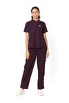 KNYA Classic Women's 5-Pocket Mandarin Collar Scrub Suit| Regular fit | Short Sleeves | For Doctors | (M, Wine)