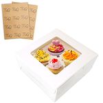 24 Packs White Cupcake Boxes 4 Holes with Window (6.3x6.3x3 Inches), Rectangle Cup Cake Boxes for Cupcakes Muffins Desserts, Suitable for Home Baking, Party, Wedding, Christmas, halloween, Cake Shop