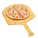 Mimiuo Natural Bamboo Pizza Peel - 15 Inch Wooden Pizza Spatula for Baking Homemade Pizza Bread and Cutting Fruit Vegs