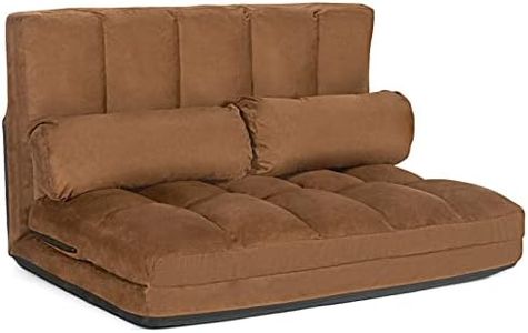 Giantex Adjustable Floor Sofa, 6-Position Foldable Lazy Sofa Bed with Detachable Cloth Cover, Durable & Stable Suede Floor Seating Couch with 2 Pillows for Bedroom/Living Room/Balcony (Coffee)