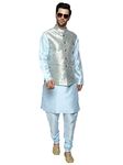 Uri and MacKenzie Men's Silk Blend Kurta Pajama with Designer Ethnic Nehru Jacket/Modi Jacket (44, Sky Blue)