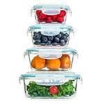 Homiu Glass Food Containers with Lids | Airtight Meal Prep Glass Containers | 4 Pack | BPA Free & Leak Proof | Reusable Microwave, Freezer Oven Safe Lunch Box | Glass Food Storage Containers