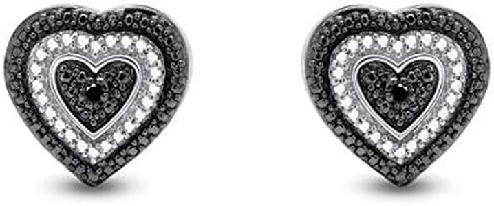 Black & White Natural Diamond Heart Shape Stud Earrings in 14k White Gold Over Sterling Silver (0.02 Ct)