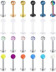 Rajnard 24pcs Piercing Labret Labbro 16G Acciaio Chirurgico e plastica Piercing Cartilagine Tragus Helix Monroe Medusa Piercing Gioielli per Donna Uomo 8mm